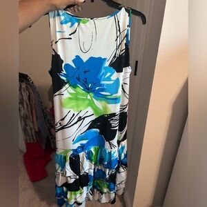Blue green and black flower dress